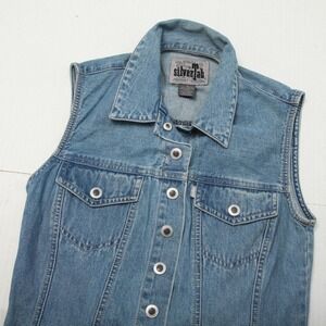 Vintage Levis SilverTab Denim Shirt Dress Womens M Blue Sleeveless Belted 90s